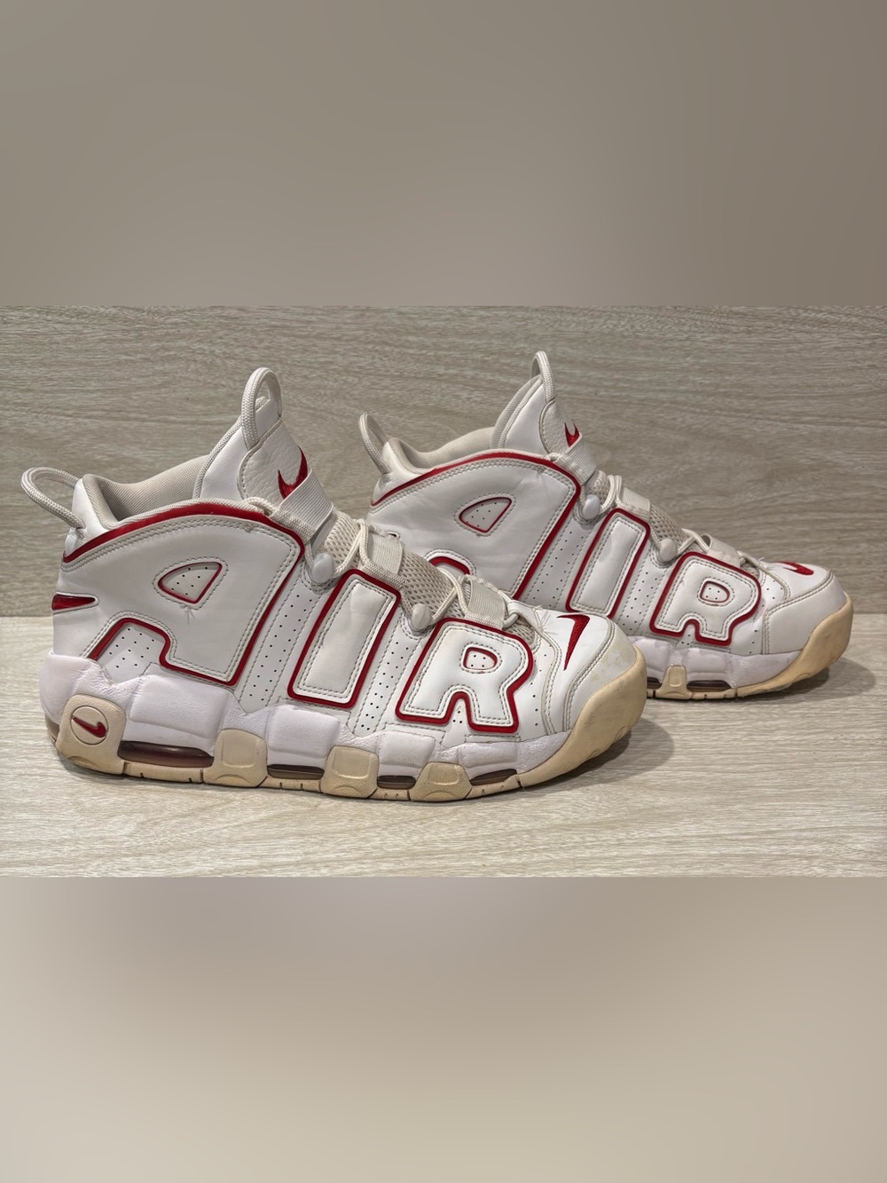 Nike White & Red AIR More Uptempo Sneakers